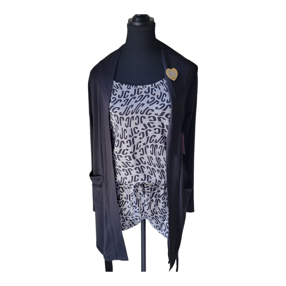 Juicy Couture 3 Piece Logo Print Pajama Set in Black and Grey (NWT)
